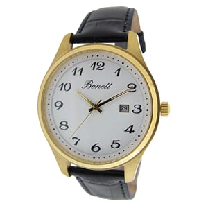 Bonett herreklokke double hvit skive tall rem