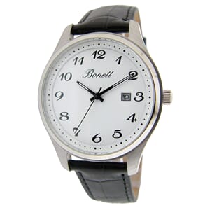 Bonett herreklokke stål hvit skive tall rem