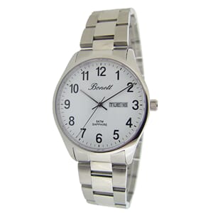 Bonett herreklokke stål safir hvit skive tall