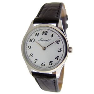 Bonett dameklokke stål hvit skive tall